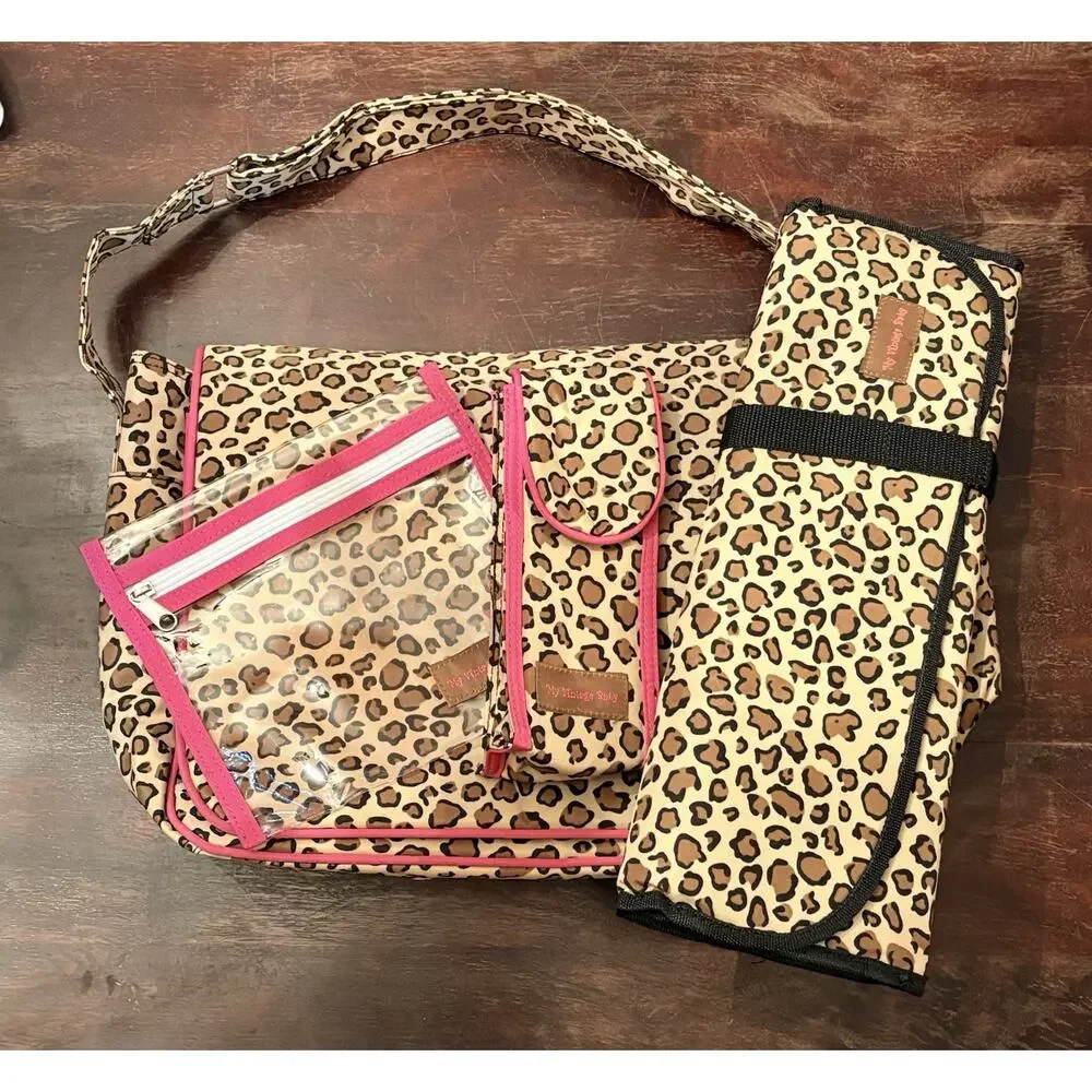 My Vintage Baby Diaper Bag Leopard Print Brown/Black/Hot Pink w/ Crystal Crown
